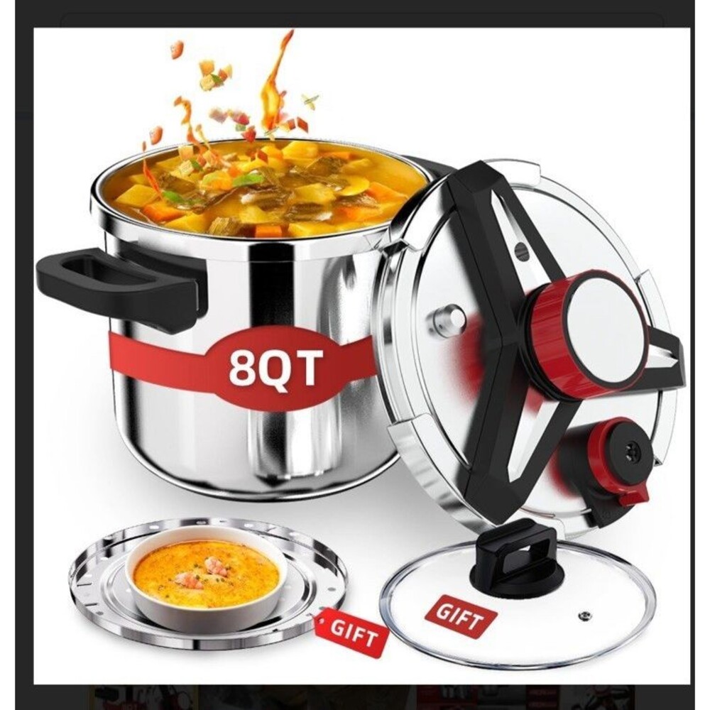 3-In-1 Stainless Steel Pressure Cooker 8 QT: [Save 70% Time] [3 PSI Settings], O
